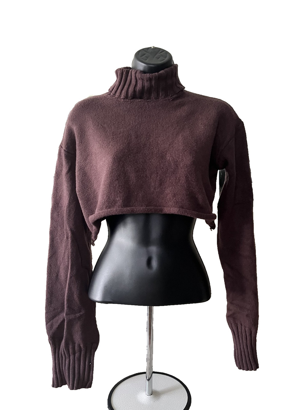Women's Edikted Size Medium Cropped Turtleneck Brown Knit Sweater Long Sleeve